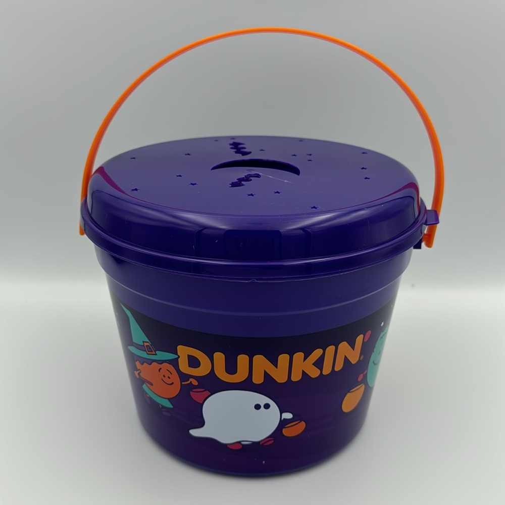 Dunkin Donuts Halloween Bucket Purple Trick or Treat Candy Pail‎